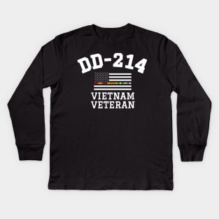 DD-214 Alumni Vietnam Veteran Thin Line Flag Kids Long Sleeve T-Shirt